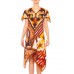 MORPHEW COLLECTION Brown & Orange Polyester Psychedelic Print Scarf Dress