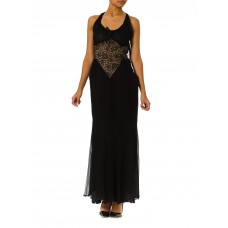 MORPHEW ATELIER Black Sheer Silk Chiffon & 1930S Lace Backless Gown