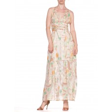 MORPHEW ATELIER Hand Painted Silk Lurex Fil Coupé  Chiffon Gown With Gold Chain Straps