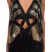 MORPHEW ATELIER Black & Gold Metal Mesh Satin Ribbon Bondage Strap Cutout Cocktail Dress