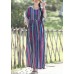 Loose o neck Half sleeve linen cotton outfit 2019 Photography blue striped long Dresses Summer