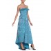MORPHEW ATELIER Aquamarine Blue Rayon & Silk Damask Strapless Asymmetrical Gown