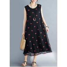 Elegant embroidery lace clothes Sleeve black Dress summer sleeveless