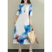DIY white prints silk dresses stand collar long summer Dress