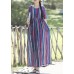 Loose o neck Half sleeve linen cotton outfit 2019 Photography blue striped long Dresses Summer